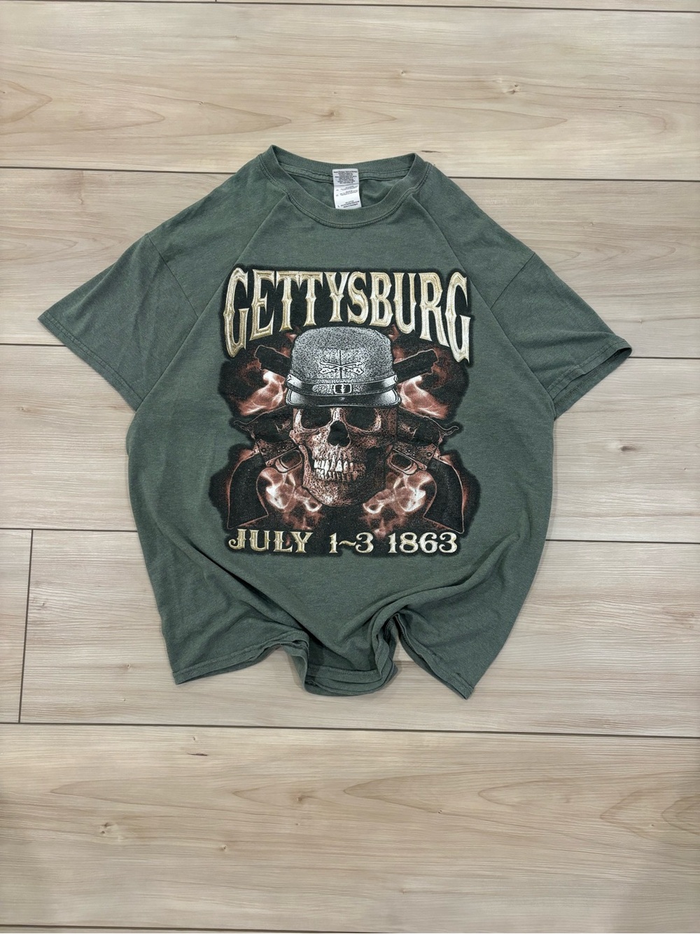 Gettysburg Y2K Vintage flames grunge skull gothic Mens graphic skater t-shirt